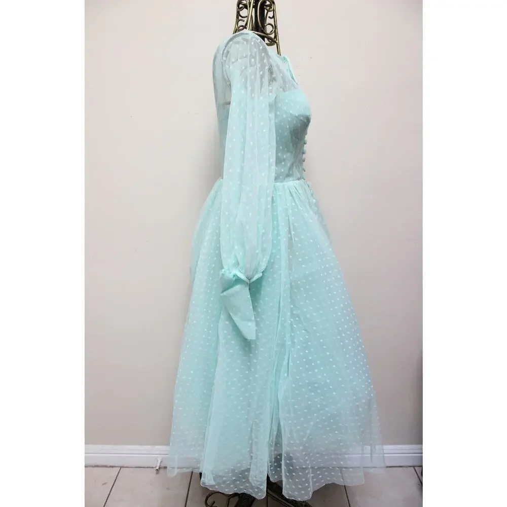 Teuta Matoshi Mint Green Swiss Dot Tulle Dress Size 12 - Picture 4 of 7